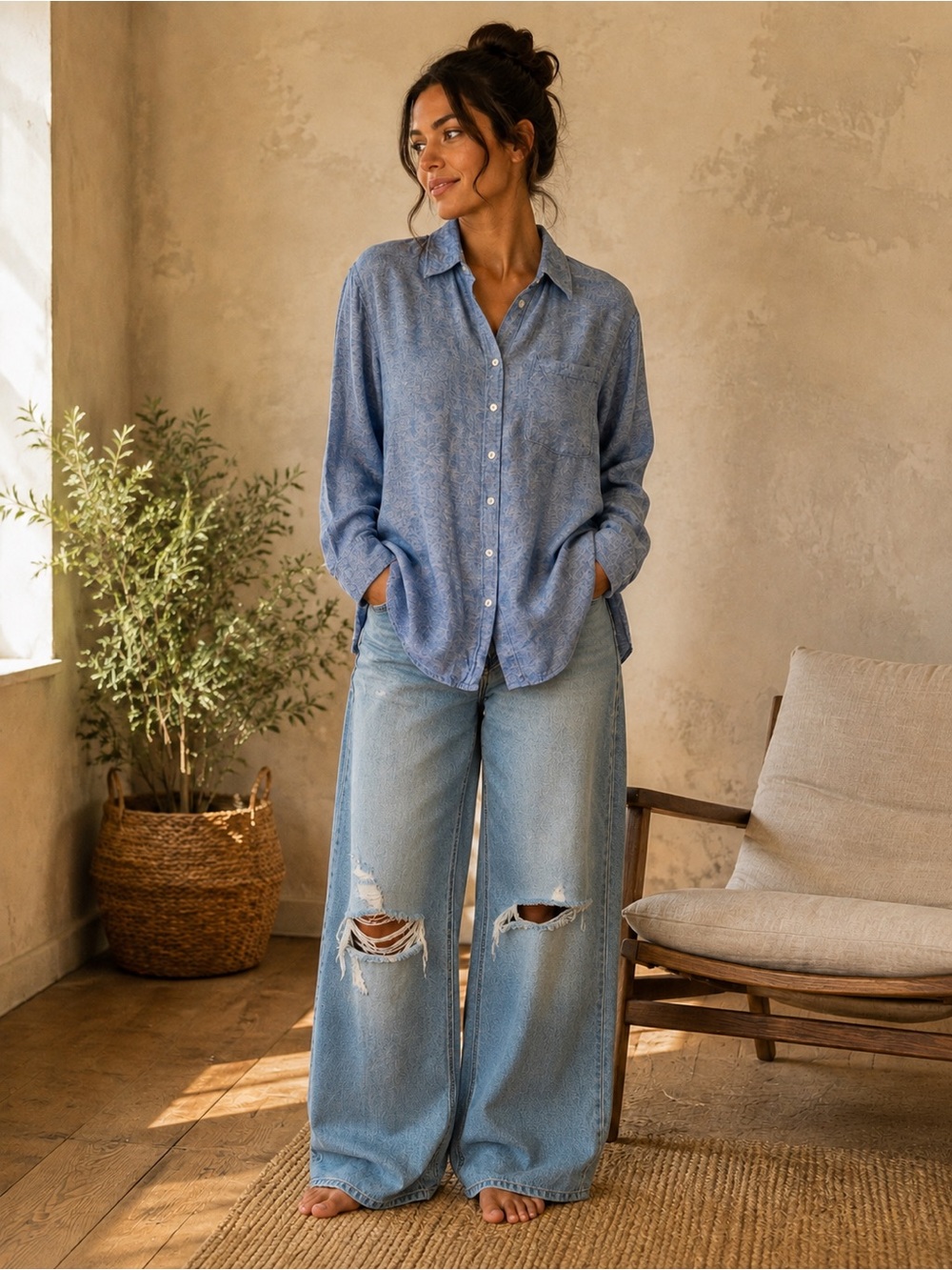GAP Heathered Blue Button-Down Shirt